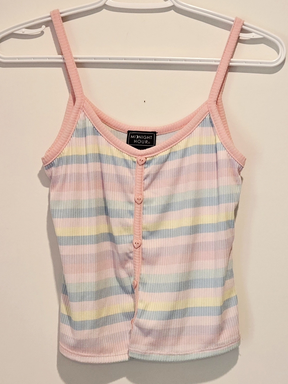 Discontinued Midnight Hour Pastel Rainbow Striped Henley Cami Top